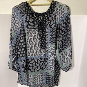 Zac & Rachel Women's L Paisley 3/4 Bell Sleeve Tunic Top C2
